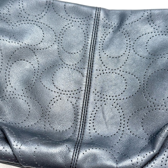 Coach Punching Signature Black/Silver Shoulder Bag 2way Leather 17104 Rare EUC - Picture 9 of 9